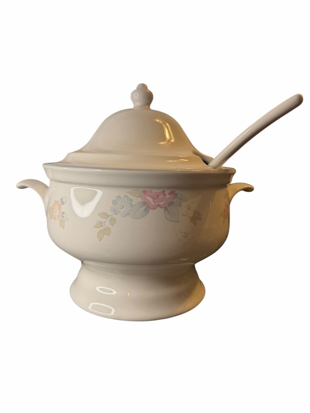 Pfaltzgraff Wyndham Soup Tureen Lid Ladle Floral Stoneware USA Vintage